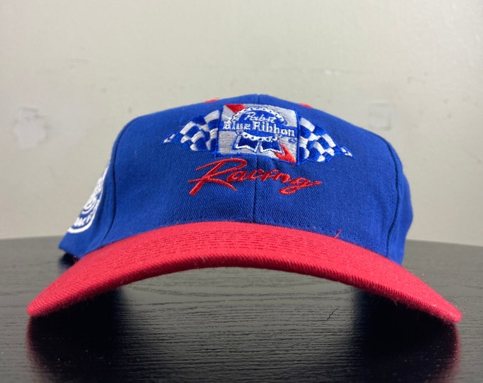 Vintage Past Blue Ribbons Racing Snapback Hat OSFA PBR Beer Classic NASCAR Racing Daytona 500 1990s 90s