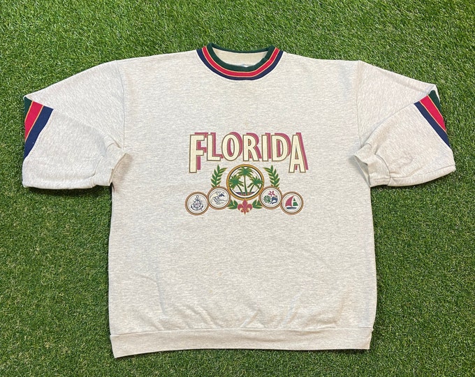 Vintage Florida Crewneck Sweatshirt Made USA Size Large L Orlando Miami Tampa Bay Jacksonville FL Rare Quality 1990s 90s Pull Over Oversized