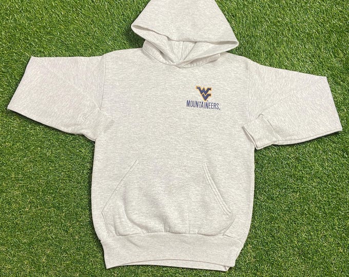 Vintage West Virginia University Hoodie Sweatshirt Size Youth Large L Mountaineers WVU NCAA College Football Pull Over 1990s 90s