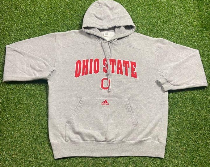 Vintage Ohio State University Hoodie Sweatshirt Adidas Size Xtra Large XL Cleveland NCAA College Football Basketball OSU Pull Over Oversized