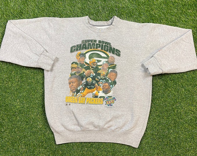 Vintage Green Bay Packers Super Bowl XXXI Champions Crewneck Sweatshirt Made USA Size Large L NFL Football Wisconsin Brett Favre Pull Over