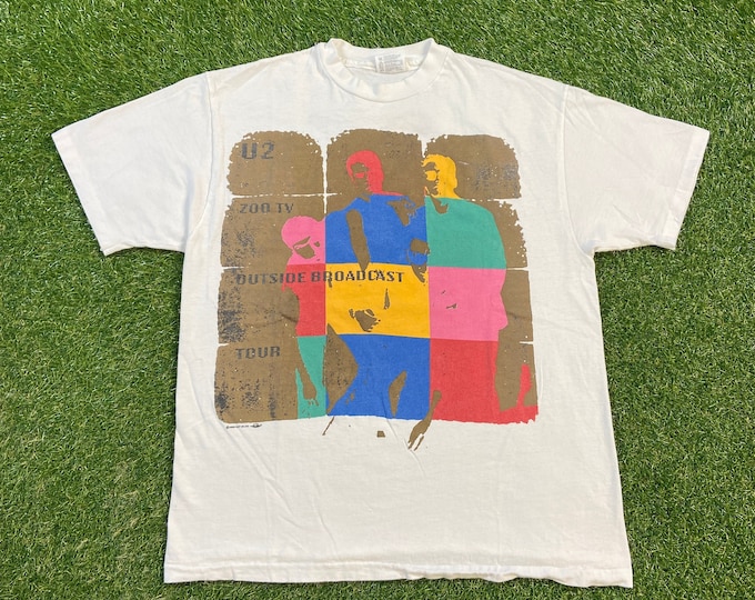 Vintage U2 Zoo Tv Tour T Shirt Tee Hanes Made USA Size Large L Classic Music Rock Bono The Edge Ireland 1990s 90s