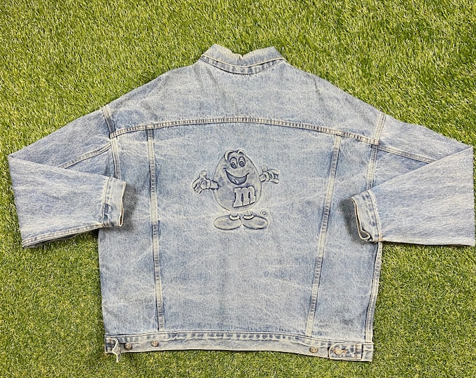 Vintage TYCS M&Ms Jean Jacket Made USA Size XXl 2XL American USA Classic Blue Jean Jacket Button Down Original Candy