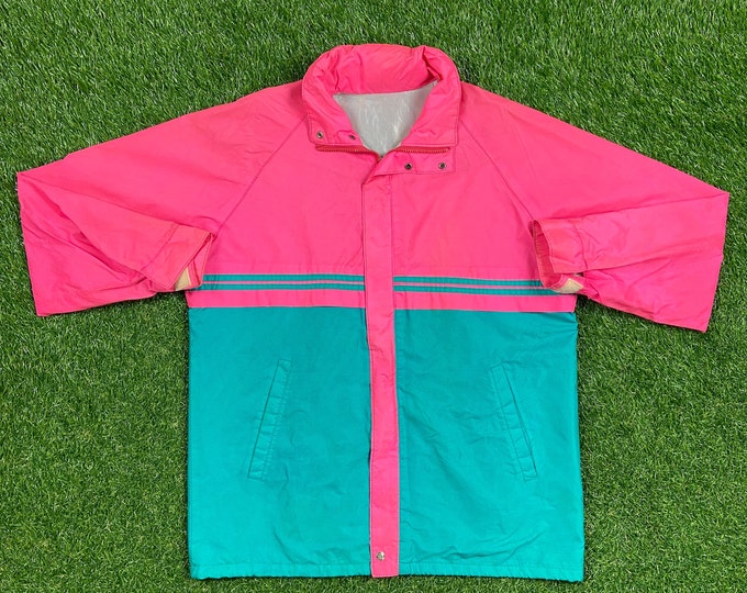 Vintage Graphic Windbreaker Zip Up Jacket Size Xtra Large XL Multicolor Streetwear Sport Active Wear Classic Light Rain Coat 1990s