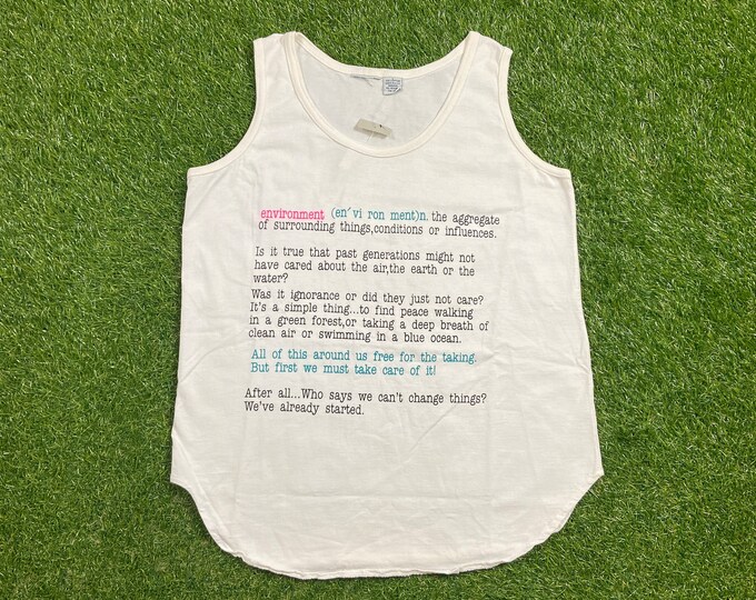 Vintage Environment Tank Top Shirt Made USA Size Large L Save the Rainforest Green Day Planet Earth Animals 1990s 90s