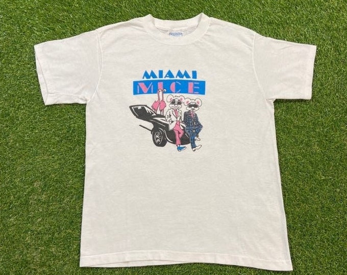 Vintage Miami Mice T Shirt Tee Made USA Size Large L Police Academy Miami Vice Parody 1980s 80s Funny Single Stitch