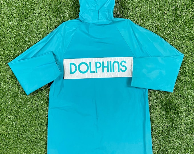 Vintage Miami Dolphins Rain Coat Size Medium NFL Football Dan Marino Florida Windbreaker Rain Resistant 1970s 70s Stadium