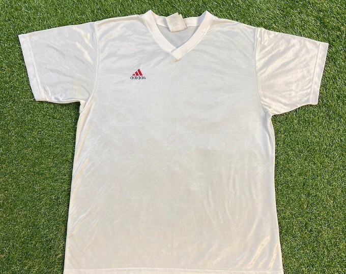 Vintage Adidas T Shirt Tee Made USA Size Large L RARE New York Three Stipes Yeezy Run DMC 80s 1980s Classic Logo Original