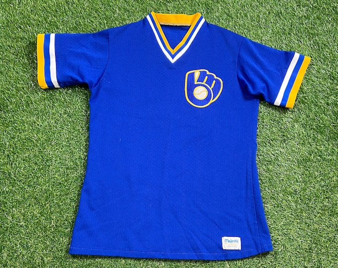 Vintage Milwaukee Brewers Jersey Majestic Made Usa Size Small S MLB Baseball National League Classic Wisconsin 1980s 80s