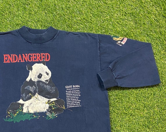 Vintage Endangered Giant Panda Long Sleeve Shirt Galt Sand Made USA Size Large L Animals Habitat Endangered Species Earth Day Jungle 1990s View 2