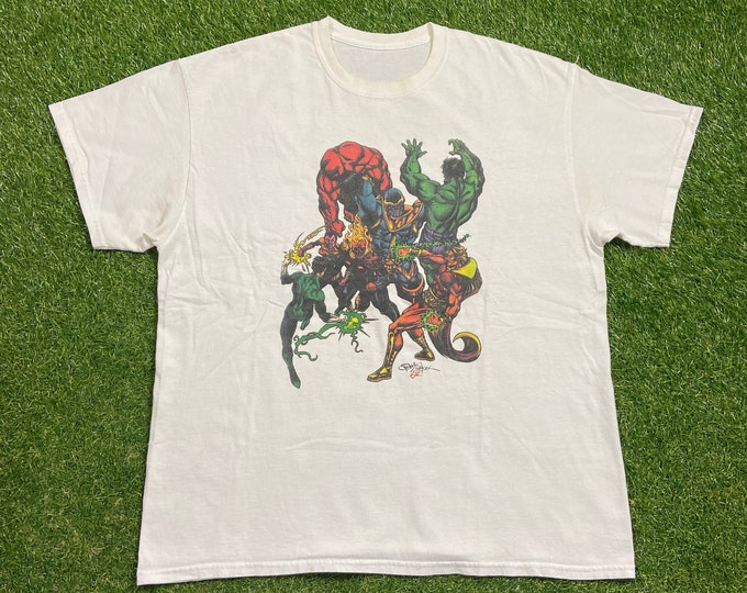 Vintage Windu's Comics & Collectibles T Shirt Tee Size Large L Avengers X Men Spider Man Iron Man Punisher Super Heroes Marvel Series FL 90s
