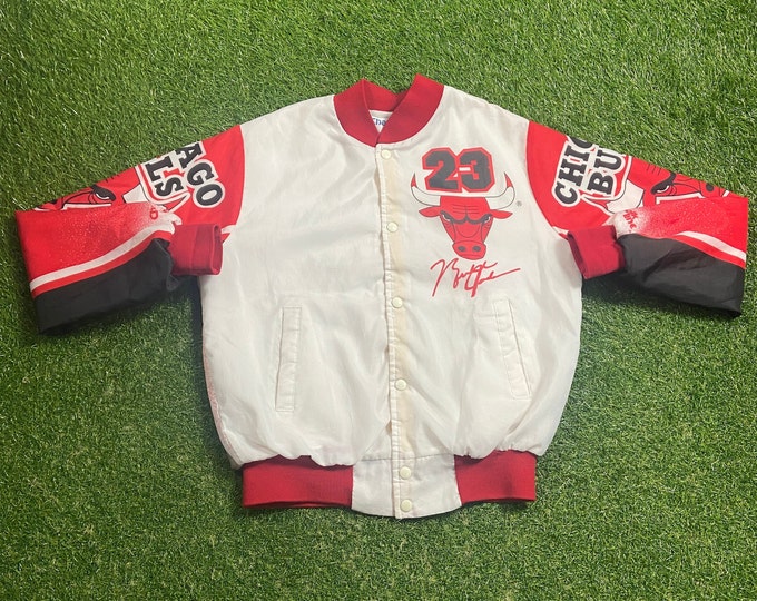 Vintage Chicago Bulls Michael Jordan Bomber Jacket Chalk Line Made USA Size Small S NBA Basketball 90s 1990s Varsity Jacket MJ