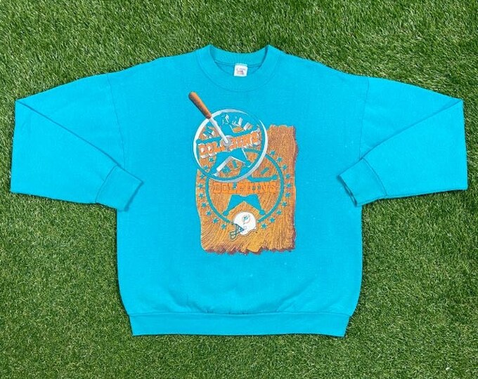 Vintage Miami Dolphins Crewneck Sweatshirt Fruit of the Loom Made USA Size Xtra Large XL NFL Football Florida Dan Marino Pull Over Comfy 90s