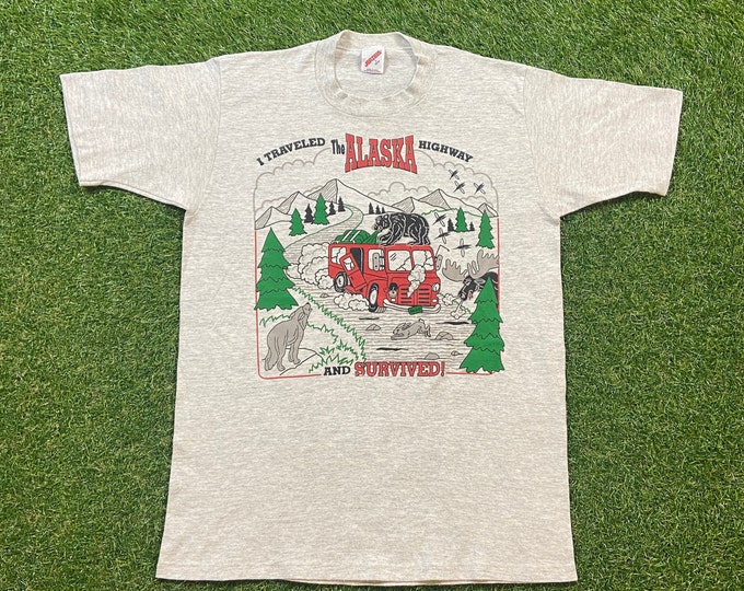 Vintage Alaska T Shirt Tee Jerzees Made USA Size Large L Northern Lights 1990s 90s