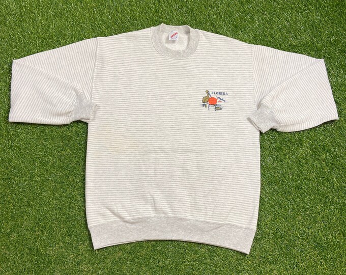 Vintage Florida Crewneck Sweatshirt Made USA Size Large L Palm Trees Tropical Ocean Sunshine State Orlando Miami FL 90s Pull Over Oversized