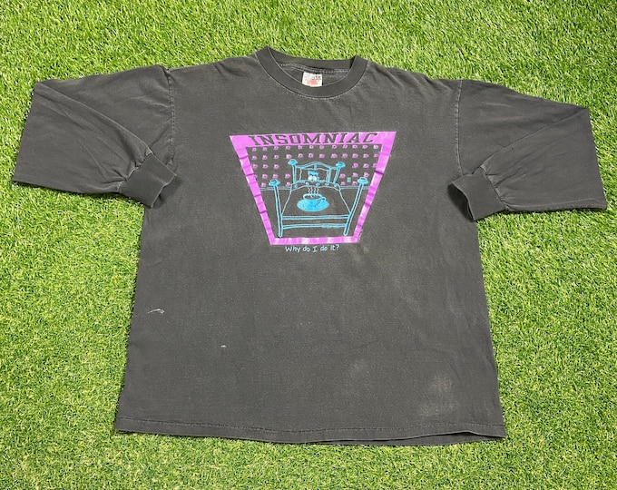 Vintage Insomniac Why Do I Do It? Long Sleeve Shirt Made USA Size Xtra Large XL Sleep Night Funny Saying Comical T Shirt Comedy 1980s 80s