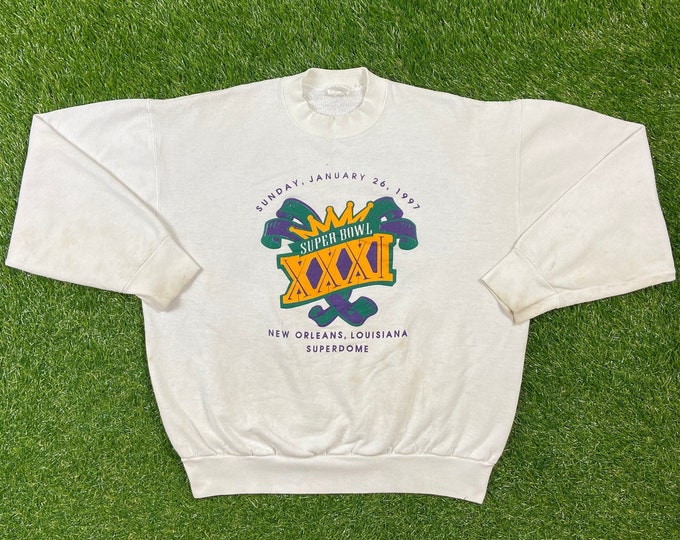 Vintage Super Bowl XXXI 1997 New Orleans Crewneck Sweatshirt Made in Canada Size Xtra Large XL NFL Football Pull Over Packers