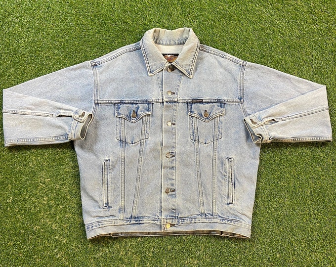 Vintage Harley Davidson Jean Jacket Size Medium M Designer Clothing 1990s 90s HOG Motorcycle Rare Quality Fit Biker