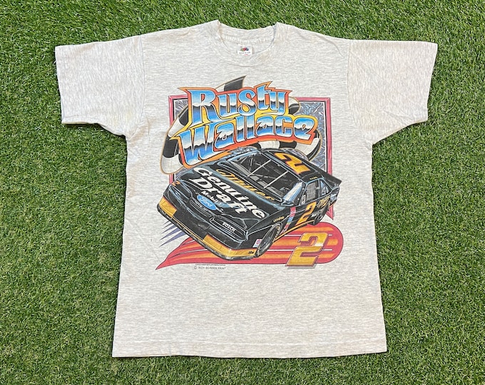 Vintage Rusty Wallace #2 T Shirt Tee Fruit of the Loom Made USA Size Medium M NASCAR Daytona 500 Racing Car 90s Classic