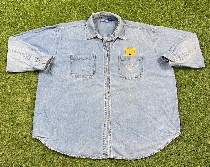Vintage Winnie the Pooh Button Down Shirt Size XXL 2XL Walt Disney World Classic WDW Disneyland Magic Kingdom 1990s 90s