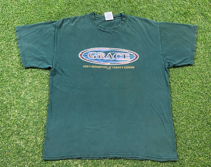 Vintage Grace T Shirt Tee Tultex Size Xtra Large XL Jesus Church Sunday Service Salvation Praise 1990s 90s Christian Religion God