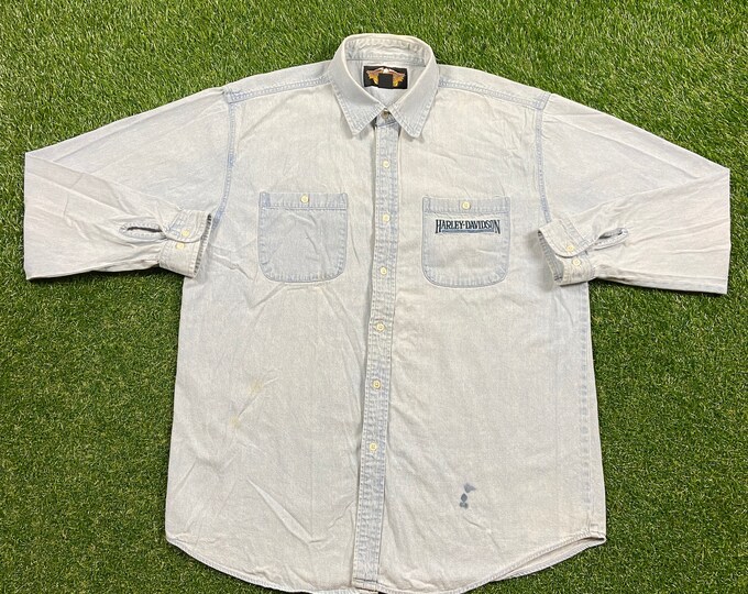Vintage Harley Davidson Button Down Shirt Size Xtra Large XL HOG 3D Eagle Motorcycle Truckers Biker Classic
