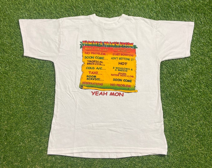Vintage Jamaica Translation T Shirt Tee Size Medium M Beautiful Island Caribbean Bob Marley Tourist Travel 1990s 90s