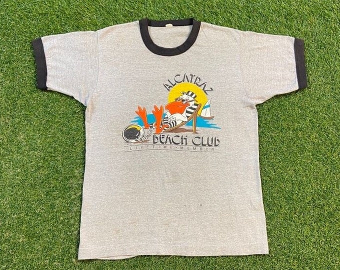 Vintage Alcatraz T Shirt Tee Size Small S Beach Club Lifetime Member Island Prison San Francisco California 1990s 90s