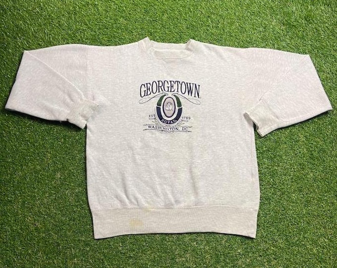 Vintage Georgetown University Hoyas Crewneck Sweatshirt Size Large L Washington DC NCAA College Basketball Pull Over 1990s 90s