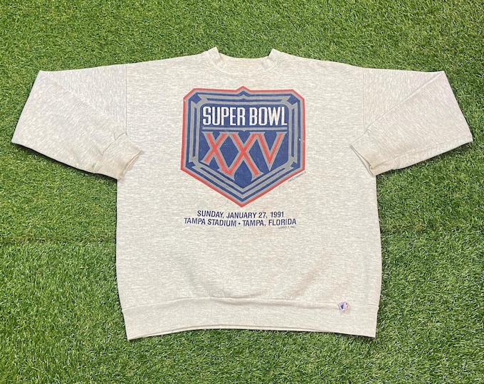 Vintage Super Bowl XXV Crewneck Sweatshirt Made USA Size Large L New York Giants vs Buffalo Bills NFL Football Tampa Bay Florida 1990s 90s
