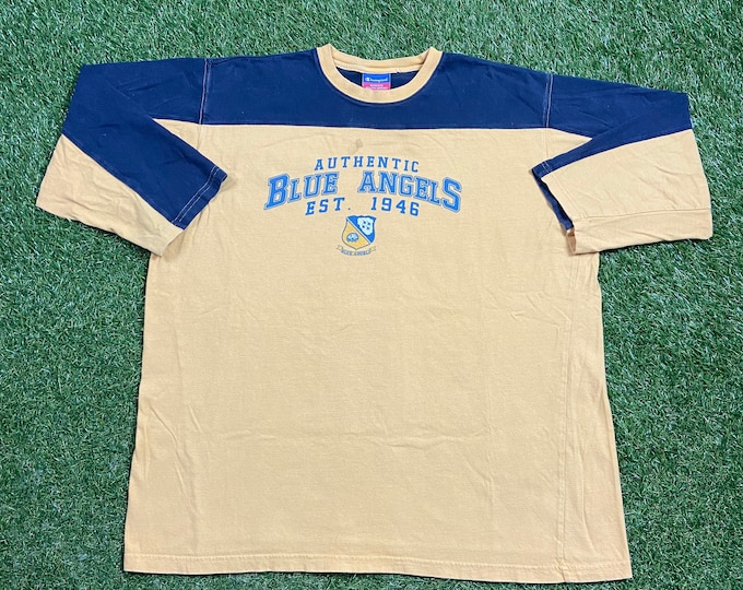 Vintage US Navy Blue Angels T Shirt Tee Champion Size Large L Navy Seal Team Marines Army United States Military Veteran 1990s 90s