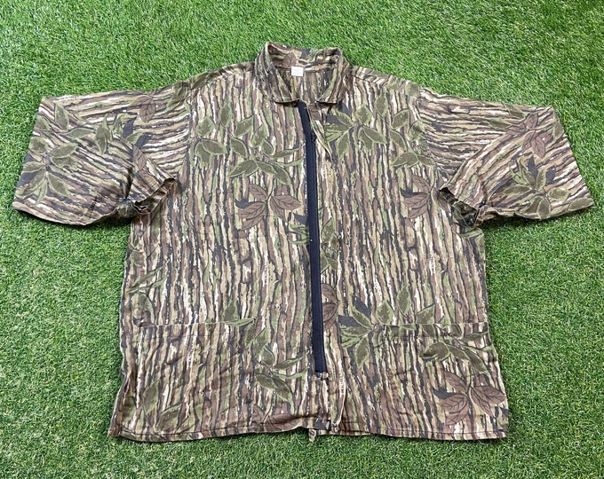 Vintage Real Tree Camo Zipper Jacket Made USA Size Xtra Large XL Army Fatigue Forest 1990s 90s