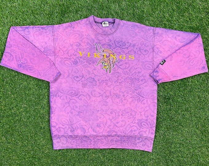 Vintage Minnesota Vikings NFL Football Crewneck Sweatshirt Starter Made USA Size Xtra Large XL Randy Moss Pull Over Oversized Custom Tie Dye