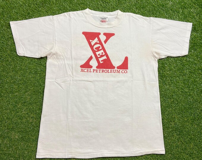 Vintage Xcel Petroleum T Shirt Tee Made USA Size Xtra Large XL Enron Gas Nuclear Power Clean Pure Energy Power Plant 1990s 90s