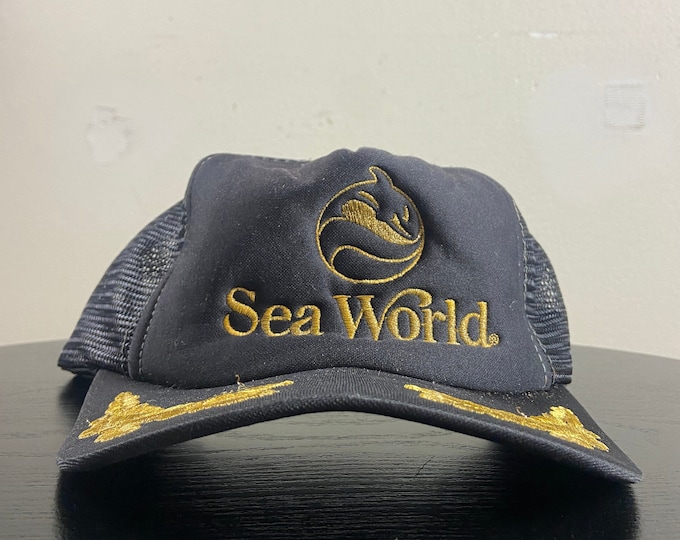 Vintage Sea World Snapback Hat Sportcap OSFA Orlando Florida Amusement Theme Park Planet Ocean 1990s 90s