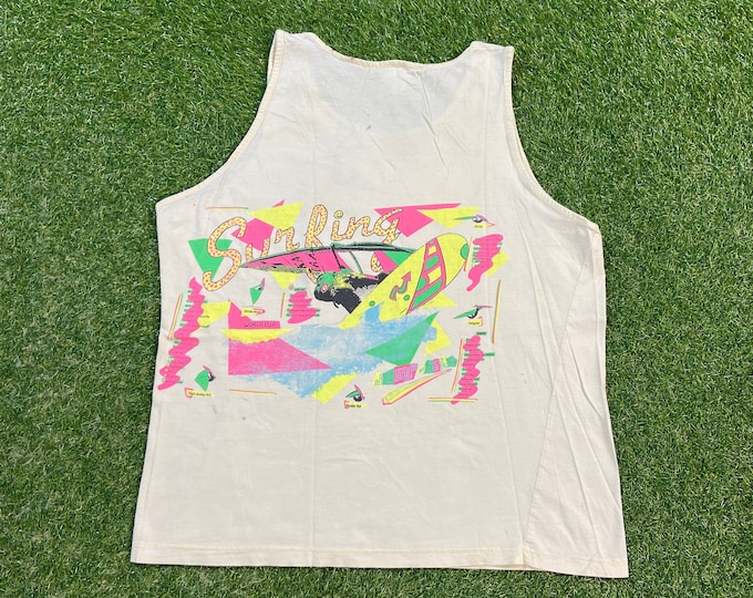 Vintage Club Med Tank Top Shirt French Style Size Small French Travel Tourism France Europe Beach Tropical 1990s 90s Neon Distressed