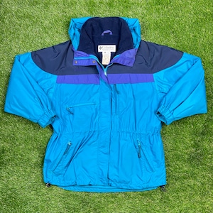 Columbia vintage jaqueta atlética de inverno tamanho xtra grande xl quente zíper jaqueta blusão capa de chuva 1990s casaco puffer inchado caminhadas casaco