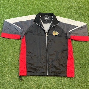 Vintage Chicago Blackhawks Windbreaker Jacket Starter Size Large L NHL Hockey Illinois Light Rain Coat 1990s 90s