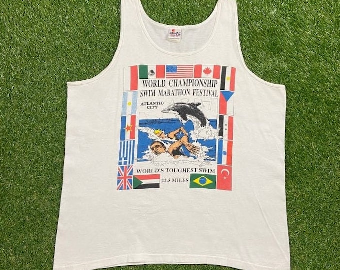 Vintage World Championship Swim Marathon Festival Tank Top Shirt Signal Made USA Size Xtra Large XL Atlantic City World's Toughest Swim