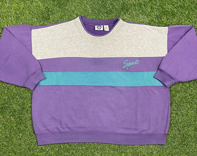 Vintage Sport  Crewneck Sweatshirt Buckingham Quality Size Xtra Large XL Sportswear Pull Over Oversized Cozy Warm Striped 80s 1980s