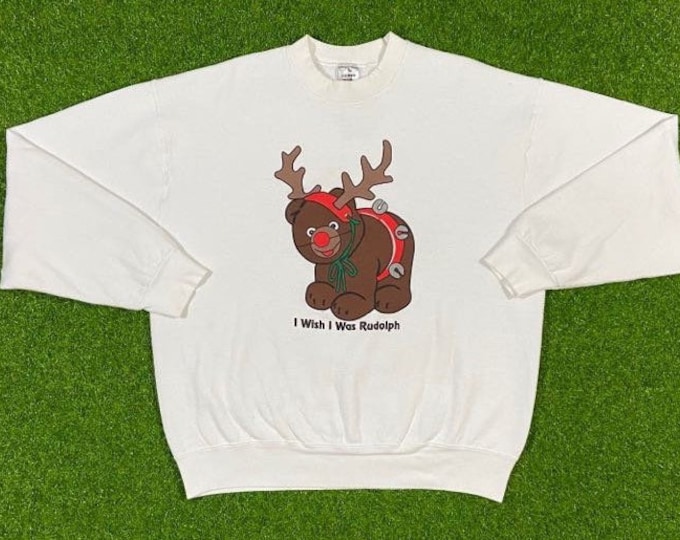 Ugly Christmas Sweater Vintage Tacky Holiday Party Merry Santa Classic Fruit of the Loom XL 80s 90s Xmas Gifts Teddy Bear Rudolph Made USA