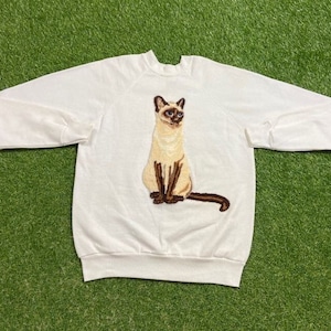Vintage Cat Crewneck Sweatshirt Made USA Size Large L Classic Animal Graphic Sweater Pet Kittens 1990s 90s Pull Over Oversized