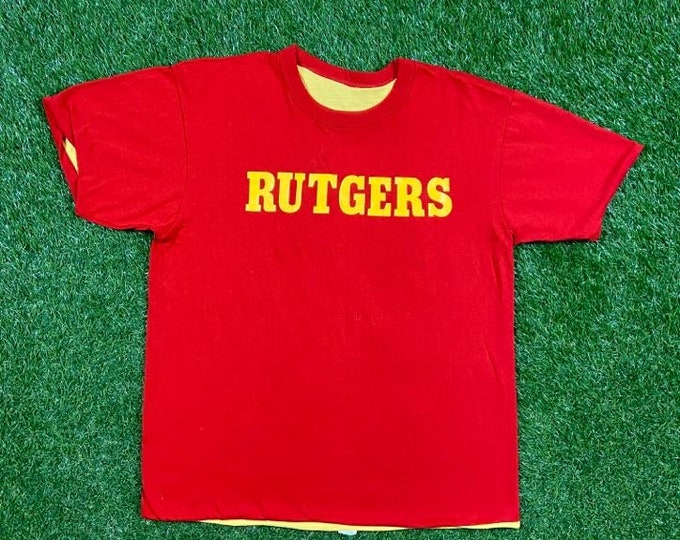 Vintage Rutgers University T Shirt Tee Velva Sheen Made USA Size Xtra Large XL NCAA College Basketball New Jersey 1970s 70s Reversible