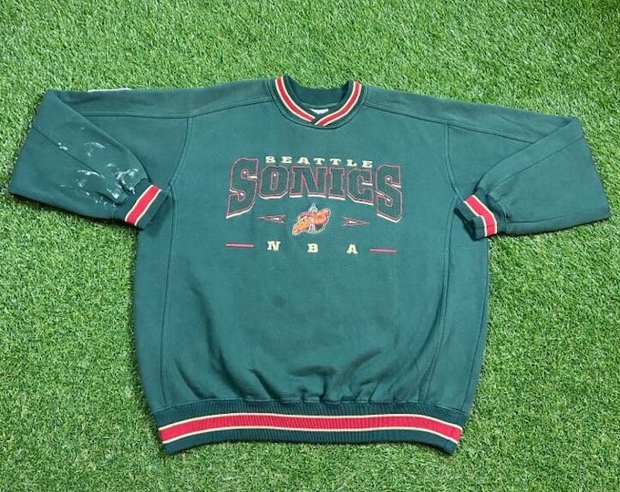 Vintage Seattle SuperSonics Crewneck Sweatshirt Lee Sport Size Large L NBA Basketball Super Sonics Thunder Old Logo 90s Pull Over Oversized