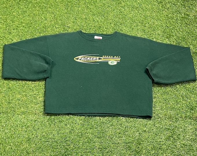 Vintage Green Bay Packers Cropped Crewneck Sweatshirt Size Medium M NFL Football Wisconsin Cheese Heads Favre Pull Over Oversized 1990s 90s