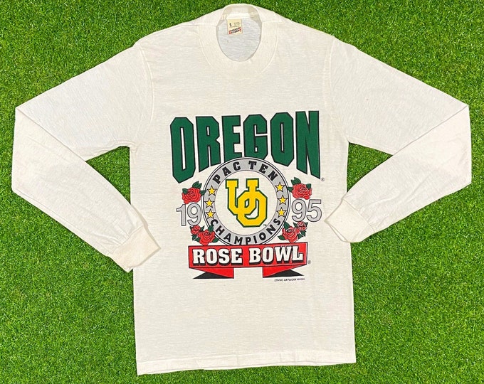 Vintage University of Oregon Ducks Rose Bowl 1995 Long Sleeve T Shirt Tee Screen Stars Small Made USA RARE Classic 1990s 90s