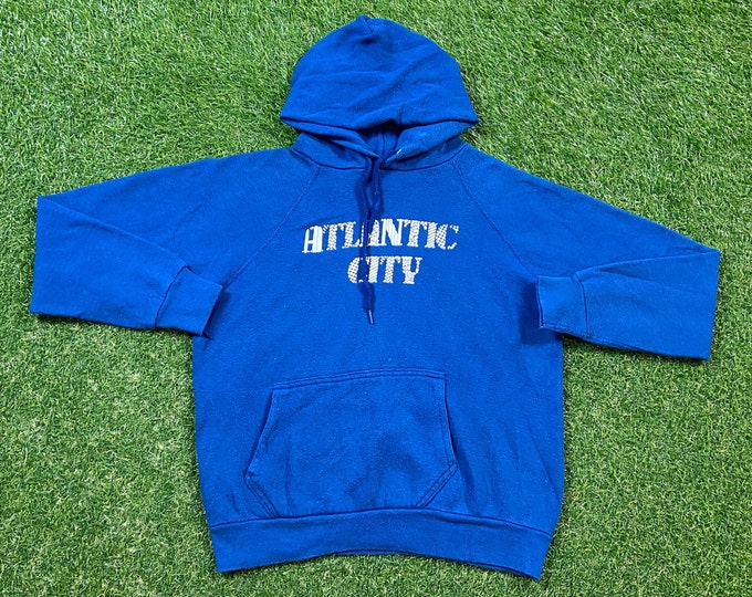 Vintage Atlantic City Hoodie Sweatshirt Tultex Made USA Size Medium M New Jersey Casino Hotel Resort Pull Over 1990s 90s Oversized