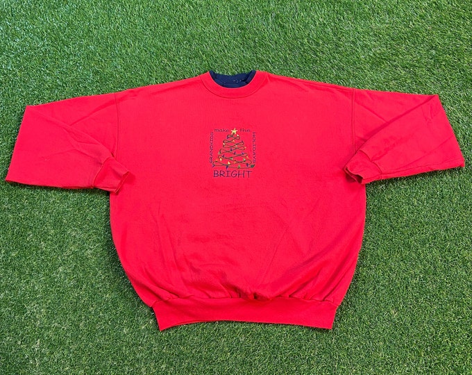Ugly Christmas Sweater Vintage Tacky Holiday Party Merry Santa Claus Classic Xmas Make the Holidays Bright Size Xtra Large XL 90s Classic
