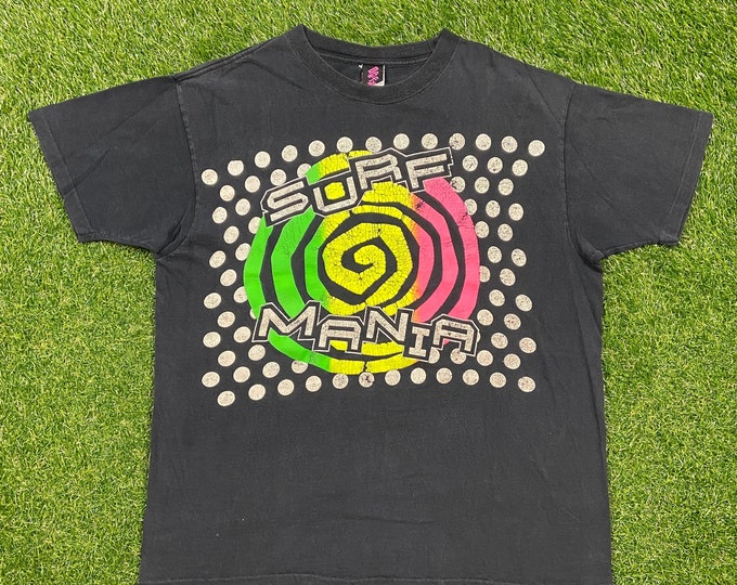 Vintage Surf Mania T Shirt Tee Daffy Waterwear Size Large L Surfing Beach Waves 1980s 90s