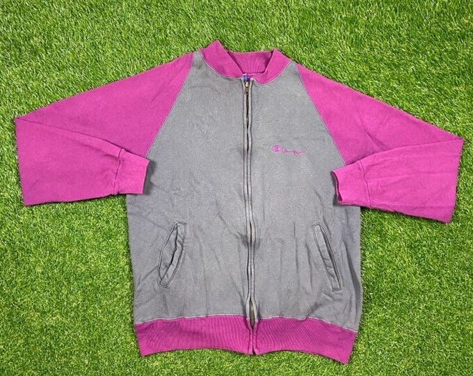 Vintage Gray Burgundy Champion Track Zip Up Sweatshirt Size Xtra Large XL Quality 1990's Oversized Comfy Great Fit Made USA Original 90s